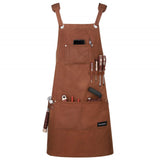 1 x RAW Customer Returns Housolution Work Apron, Multifunctional Waxed Canvas Waterproof Welding Apron with Tool Pockets Cross Straps for Woodworking Crafts Painting, Adjustable M to XXL, Brown - RRP €29.23