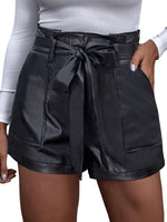 1 x RAW Customer Returns GORGLITTER Women s PU Leather Shorts High Waist PU Leather Look Short Trousers Faux Leather Trousers Night Club Hot Pants with Belt Black L - RRP €30.24