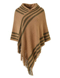 1 x Brand New Ferand Poncho Women s Cape with Hood, Zigzag Design and Pretty Fringed Hem, Brown, One Size - RRP €24.0