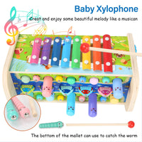 8 x Brand New Baby wooden toy Montessori xylophone and hammer game toy for 3 4 5 year old boys and girls, 7 in 1 motor skills toy children s toy, Christmas gift for children aged 3 and over - RRP €199.92