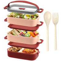 1 x RAW Customer Returns OITUGG lunch box - 3-tier lunch box for adults - 2200ml bento box, with cutlery and 3 adjustable compartments, BPA free, microwave safe, red, 19.5 x 11.2 x 15cm, without stainless steel inner - RRP €18.99