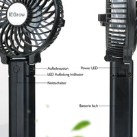 1 x RAW Customer Returns iEGrow Handheld Fan Portable Mini Fans USB Rechargeable 4-11 Hours of Operation 3 Speeds Rechargeable Battery for Travel Home Black  - RRP €17.14