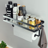 1 x RAW Customer Returns CZKDTT spice rack, kitchen shelf wall without drilling, hanging spice rack with kitchen roll holder and 4 hooks, kitchen organizer drawer, kitchen utensil holder, 35cm black - RRP €20.83