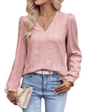 1 x RAW Customer Returns Tanmolo long-sleeved women s blouse, elegant long-sleeved pullover, V-neck tunic, casual tops, puff sleeves, blouse shirt, basic tops, old pink, XXL - RRP €21.29