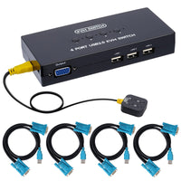 1 x RAW Customer Returns DGODRT VGA KVM Switch with 4 KVM cables, 4 port switch for 4PC sharing 1 video monitor, keyboard, mouse, printer, scanner - RRP €30.94