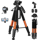 1 x RAW Customer Returns JOILCAN Camera Tripod, 187cm Aluminum Lightweight Tripod for Canon Nikon DSLR with Detachable 3-Way Head, Portable Smartphone Tripod Photo Tripod Load Capacity 5KG with Phone Holder Orange  - RRP €41.58