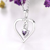 1 x RAW Customer Returns JO WISDOM Love Heart Necklace 925 Silver Woman with Heart Cut 5MM 5MM Cubic Zirconia Swarovski Crystal February Birthstone Amethyst Color - RRP €48.8