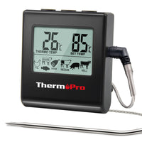 1 x RAW Customer Returns ThermoPro TP16B Digital Kitchen Thermometer with Large LCD Display for Smokers, Kitchen Oven, Barbecue, Grill Thermometer with Timer and Temperature Sensor in Stainless Steel - RRP €20.99