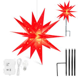 1 x RAW Customer Returns Qijieda 3D Christmas Star Illuminated Outdoor Battery with Timer - 58cm LED Christmas Star for Window, Advent Star for Decorating Courtyard, Balcony and Garden Red  - RRP €25.16