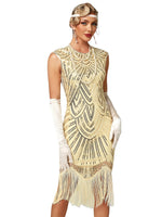 1 x RAW Customer Returns VILOREE Women s Dress Full Sequins 20s Style Round Neck Inspired by Great Gatsby Costume Dress Beige 2XL - RRP €49.07