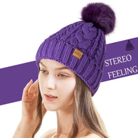 3 x Brand New REDESS women s winter bobble beanie hat with warm fleece lined, thick slouchy snow knit skull ski cap - RRP €59.97