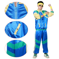 3 x Brand New Partymall 80s Outfit Men Women Retro Tracksuit Jogging Suit Track Jacket Trousers Men Women Party Accessories for Halloween, Carnival, Cosplay Blue, L  - RRP €78.63