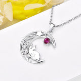 1 x Brand New JO WISDOM Women s Necklace Rabbit Star Moon Silver 925 Necklace Pendant with 3A Zirconia July Birthstone Ruby Red Color, Jewelry for Women - RRP €50.2