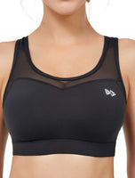 1 x RAW Customer Returns Yvette Sports Bra Strong Support Mesh Racer Back Large Breasts Without Underwire Padded for Fitness Running Yoga Night Black M - RRP €27.22