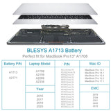 1 x RAW Customer Returns BLESYS A1713 Battery A2171 Laptop Replacement Battery for MacBook Pro 13-inch A1708 Late 2016, Mid 2017 A2159 2019 A2289 A2338 2020 11.4V 4781mAh  - RRP €58.88