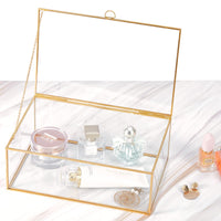 1 x RAW Customer Returns HCENJOC Golden Vintage Jewelry Box with Glass Lid Rectangle for Jewelry Rings Bracelets Home Decor 10.6 x 7 x 4 inches  - RRP €49.03