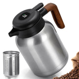 1 x RAW Customer Returns Thermos flask 1.5L, coffee pot made of double-walled 304 stainless steel, teapot thermo with removable tea strainer, insulated jug with wooden handle, 12h heat 18h cold silver  - RRP €35.28