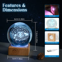 1 x RAW Customer Returns Coomir 3D Crystal Ball Night Light, USB 3D Solar System Planets Crystal Ball Night Light, 3D Laser Engraving Process LED Ball Lamp, With Wooden Base, Bedside Lamp Crystal Ball Decorative Light - RRP €14.11