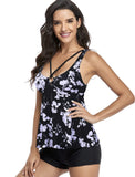 12 x Brand New Tankini Women s Two Piece Swimsuit Flowy Beachwear Backless One Piece Swimsuits with Shorts Black White Flower L-2  - RRP €315.6