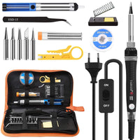 1 x RAW Customer Returns Tabiger soldering iron set 14-in-1 with adjustable temperature 200-450 C, ON OFF switch, 60W 220V soldering set with 5 soldering tips, desoldering pump, solder, tweezers, soldering station, carrying case and more - RRP €17.14