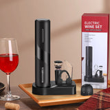 1 x RAW Customer Returns ZOYIDOUX Electric Wine Opener, Rechargeable 7 in 1 Gift Set Electric Corkscrew with Base, Cork Cutter, Silicone Vacuum Stopper, Champagne Stopper, Pourer, USB Line - RRP €33.43