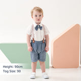 1 x RAW Customer Returns Volunboy Baby Boys Suit Set Clothing Shirt with Bow Tie Suspender Shorts Romper Suit White 6-9 Months Size 66  - RRP €31.99