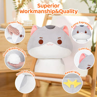 2 x Brand New Mewaii 36CM Soft Cat Mushroom Stuffed Animal Plush Pillow Squishy Toy with Gray - RRP €58.46