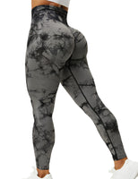 1 x RAW Customer Returns ZAAYO Sport Leggings for Women Tie Dye Scrunch Butt Fit Seamless Yoga Pants Fitness Gym Workout Black Gray S - RRP €29.99