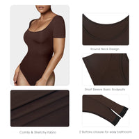 1 x RAW Customer Returns RoomTour Body Women Elegant Short Bodys for women Bodysuit Tops for women String Body Round Collar Brown M - RRP €26.54