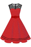 1 x RAW Customer Returns AXOE Women s Swing Dress Rockabilly Vintage Polka Dot Lace Red with White Dots, Size 38, L - RRP €36.66