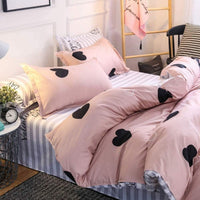 1 x RAW Customer Returns Freyamy Bed Linen 135x200cm 2-piece Pink Black Heart Bedding Sets Brushed Microfiber Soft Reversible Bed Linen Romantic Single Bed Duvet Cover with Zipper and Pillowcase 80x80cm - RRP €27.19