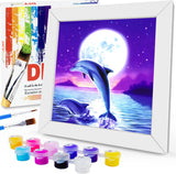 1 x RAW Customer Returns Aapxi Paint by Numbers from 7 Years Girls Dolphin - Gifts for Girls 7 8 9 10 11 12 Years Crafts Girls 8 Years - with 2 Brushes and a Set of Acrylic Paints with Frame 20x20 Cm  - RRP €13.1