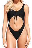 1 x RAW Customer Returns SHEKINI Women s Sexy One Piece Swimsuit Adjustable Drawstring Swimwear Cutout Backless Monokini Bathing Suits Beachwear Black, S  - RRP €31.54