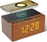 1 x RAW Customer Returns ANJANK Wooden Bluetooth Speaker Radio Alarm Clock Digital,Wireless Charging Station for iPhone Samsung,0-100 Dimmable Display,USB Charging Port,Sleep Timer,Digital Wooden Clock for Bedroom Bedside Table - RRP €49.99