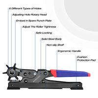 1 x RAW Customer Returns WORKPRO Belt Hole Punch, Desk Belt Hole Punch with 6 Interchangeable Holes, Belt Hole Punch for Punching Belts, Cards, Watch Straps, Cardboard, Leather Shoes - RRP €17.14