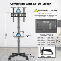 1 x RAW Customer Returns BONTEC TV Stand on Wheels for 23 to 60 Inch LED, LCD, OLED Flat and Curved TVs, Mobile TV Stand with Tilting and Media Shelf, TV Floor Stand for TVs up to 25 kg, Max. VESA 400x400mm - RRP €52.32