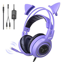 1 x RAW Customer Returns Somic G951S Purple Gaming Headset with Microphone, Girls Women Detachable Cat Ear Headphones with Volume Control for Xbox One, Switch, PS4 3.5mm Jack - RRP €45.99