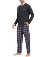 1 x RAW Customer Returns MoFiz Men s Long Pajamas Winter Soft Comfortable Sleepwear Pajama Set Long Sleeve T-shirt and Plaid Pajama Pants Pockets Black EU 4XL - RRP €34.99