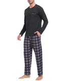 1 x RAW Customer Returns MoFiz Men s Long Pajamas Autumn Winter Soft Warm Pajamas Two Pieces Long Sleeve Night Shirt and Pants Checked Pajamas with Pockets Black EU XXL - RRP €34.24