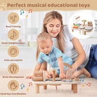 1 x RAW Customer Returns Drum Kit for Children Made of Wood, 7 in 1 Musical Children s Toy, Montessori Educational Toy Drum Kit with Xylophone, Children s Drum Set - RRP €40.33