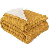 1 x RAW Customer Returns MH MYLUNE HOME Sherpa Blanket Cotton Knitted Blanket Oeko-Tex 180x200cm 660GSM Thick Cuddly Blanket Fluffy Sofa Blanket Bedspread Bed Throw Warm Crocheted Blanket Autumn Winter Blanket Mustard Yellow - RRP €60.49