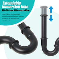 1 x RAW Customer Returns Siphon Sink Black Extra Long 200 mm Immersion Pipe Universal Siphon Bathroom Sink 1 1 4 Inch Solid Brass Siphon Drain Pipe Tubes Siphon Drain Including Rubber Sleeve Matte Black  - RRP €22.68