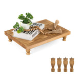 4 x Brand New Hanobe Decorative Tray Wooden Wooden Tray Wooden Riser Farmhouse Wood Pedestal Display Stand Rustic Tray with Stand Centerpiece for Coffee Bar Kitchen Dining Table - RRP €239.68