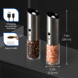 1 x RAW Customer Returns Vzaahu Electric Salt and Pepper Grinder Set of 2, Rechargeable USB, Adjustable Coarseness, Silver Color, Battery Operated, Electric Spice Mill Shaker with Light - RRP €35.64