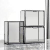 1 x RAW Customer Returns GUDEMAY Gray Transparent Stackable Plastic Boxes with Magnetic Closure - Dustproof Storage Display Case Ideal for Figures, Books, Cosmetics, Shoes and Handbags Set of 3  - RRP €62.88