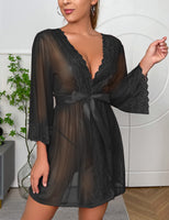 1 x RAW Customer Returns Tuopuda Nightgowns Underwear Women Sexy Lingerie Babydoll Lace Transparent Pajamas Kimono Dressing Gown Lace Nightwear with G-String Belt Bathrobe Night Dress, Black, XL - RRP €16.99