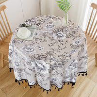 11 x Brand New DINGC Round Tablecloth Cotton and Linen with Floral Print, Tablecloths Tassel Lace Washable, Round Tablecloth Round used for Dining Table Living Room Picnic 150cm Beige , Black Tassel - RRP €206.36