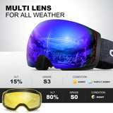 1 x RAW Customer Returns Odoland ski goggles unisex for men and women, boys, frameless snowboard goggles with magnetic interchangeable lenses, UV protection, anti-fog snow goggles, helmet-compatible ski goggles for skiing, black blue - RRP €37.42