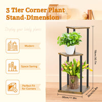 1 x RAW Customer Returns LyTaispuly 3 Tier Metal Plant Stand Indoor, Wooden Tiered Corner Plant Stand Pot Holder, Modern Flower Shelf Display Rack for Living Room Bedroom Outdoor Balcony Garden Patio, Black - RRP €36.29