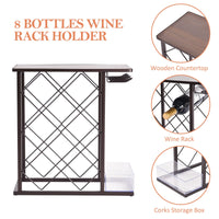 1 x RAW Customer Returns KINGRACK Wine Rack with Wooden Table Top Storage Box - 8 Bottles Wine Racks with Glass Holder for Home, Kitchen, Pantry, Black - RRP €33.5